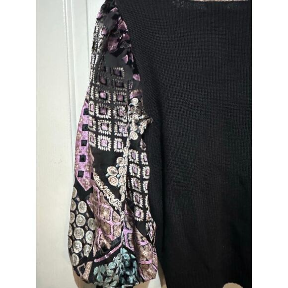 NWT Fate Black Burnout Velvet Mutton Sleeves Novelty Sweater Size Large - Picture 8 of 8